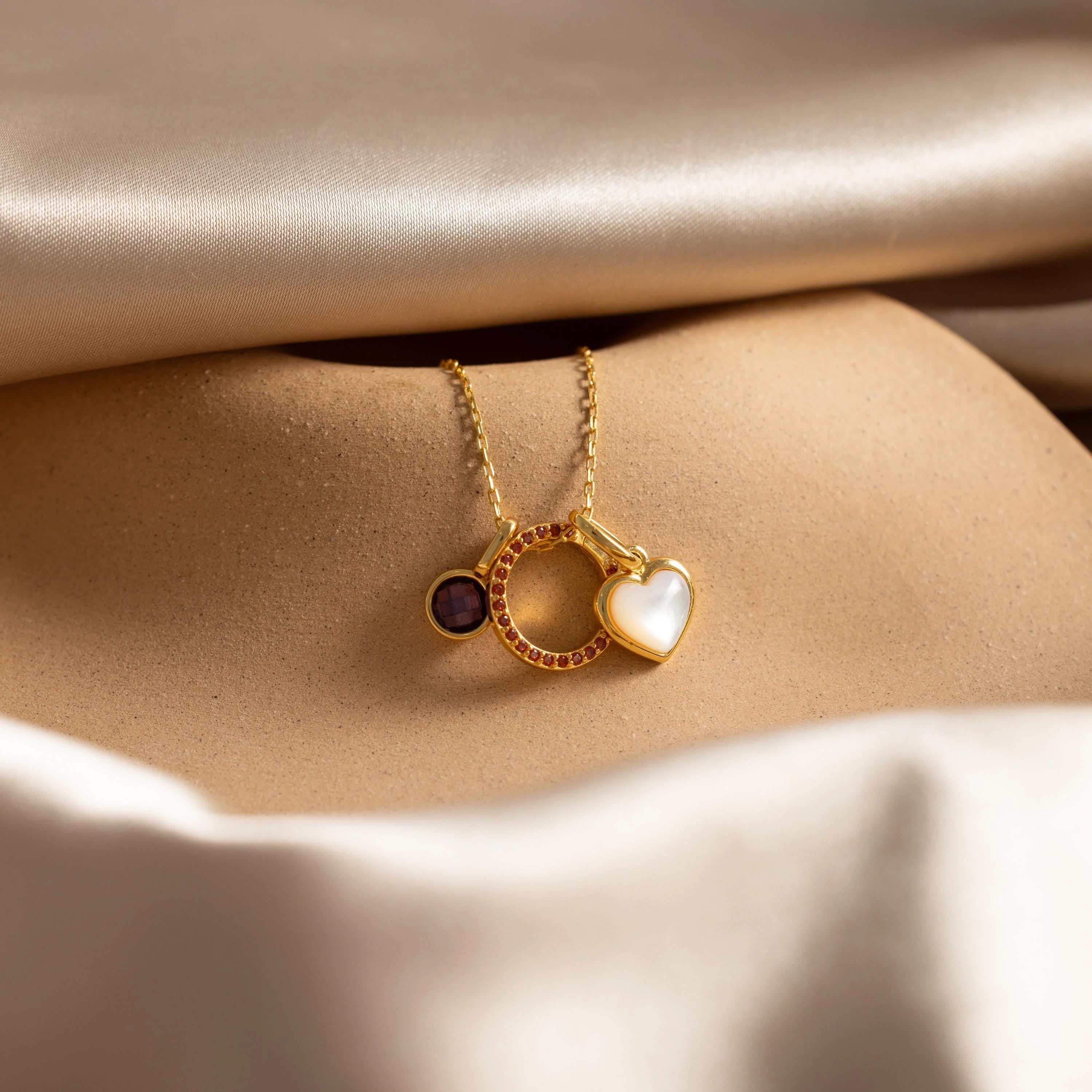 Pave Garnet Charm Silver 18K Gold Plated