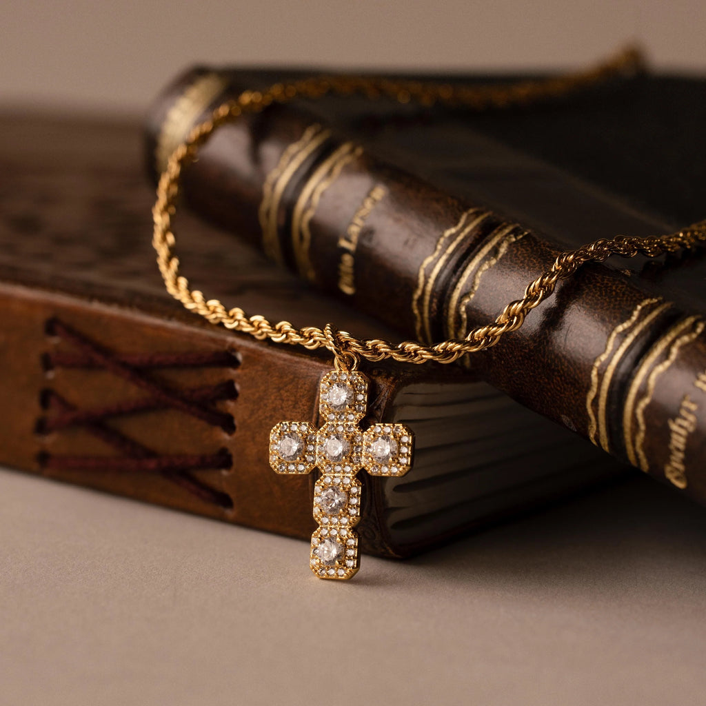 Diamond Cross Necklace Silver 18K Gold Plated