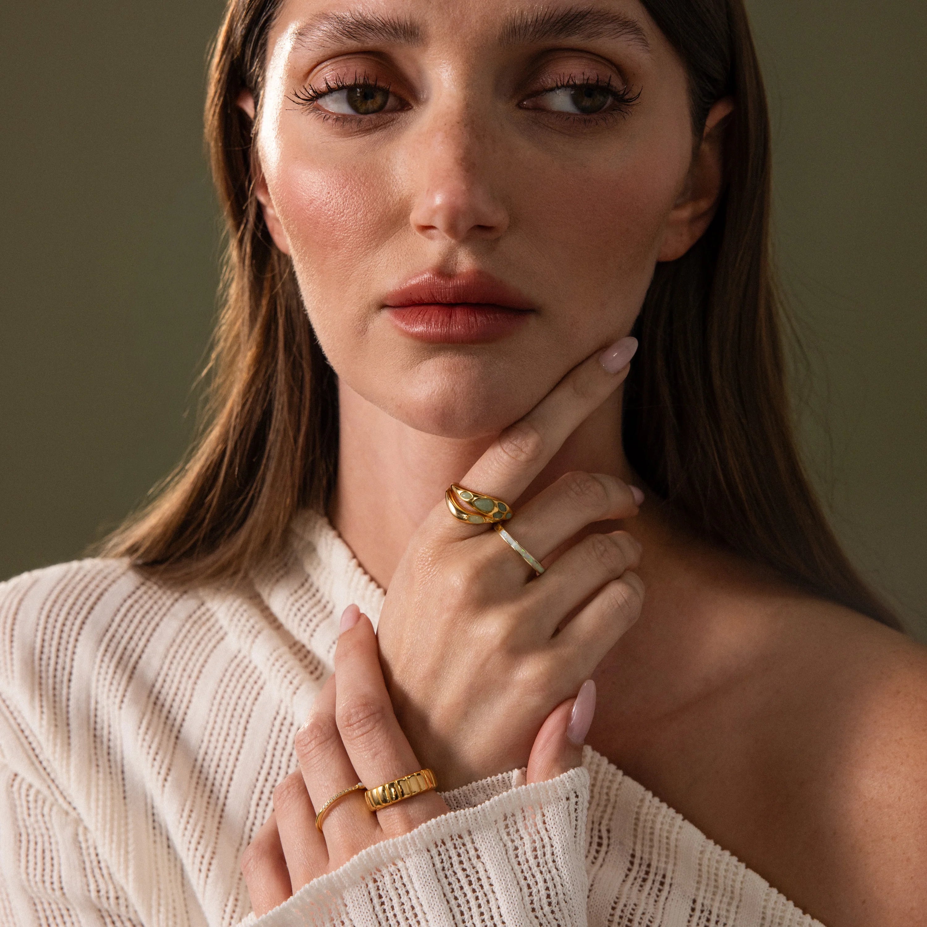 Jade Dewdrop Ring Silver 18K Gold Plated