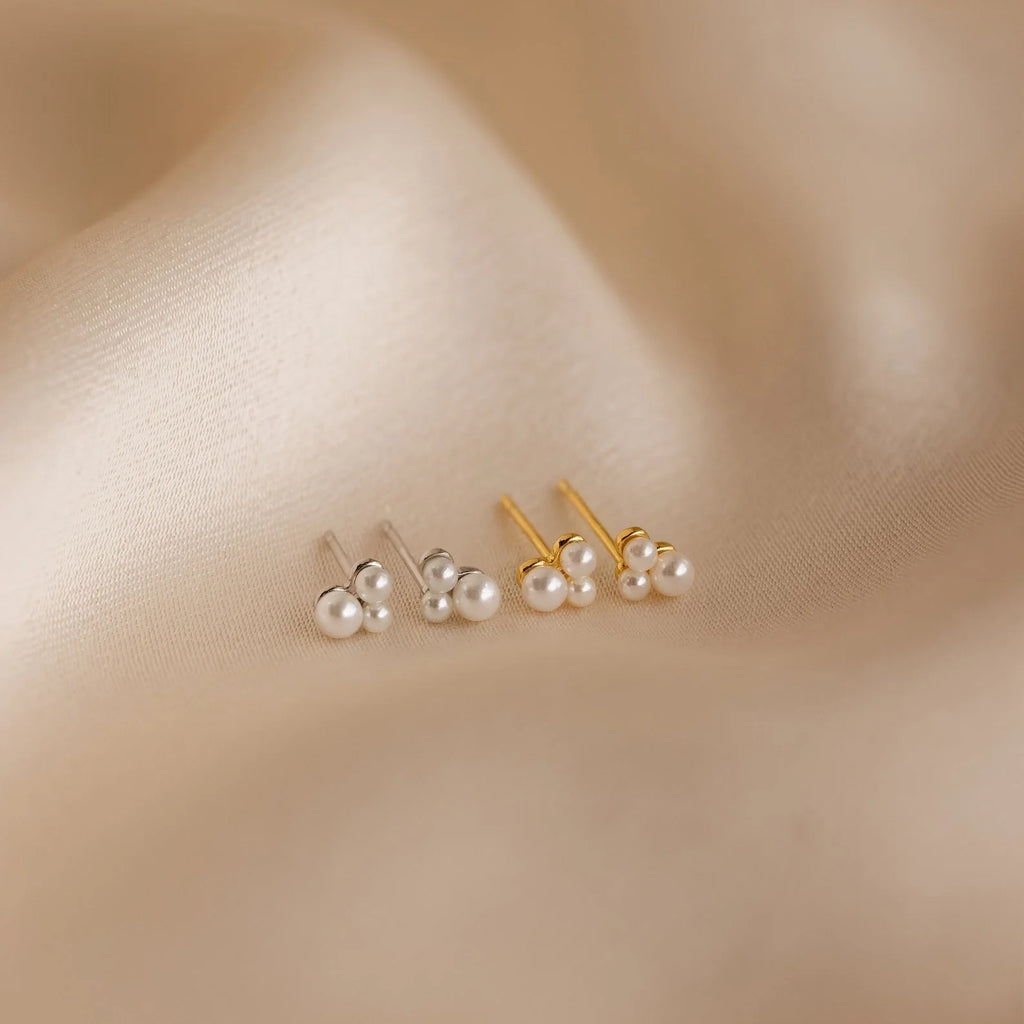 Trio Cluster Pearl Studs Silver 18K Gold Plated