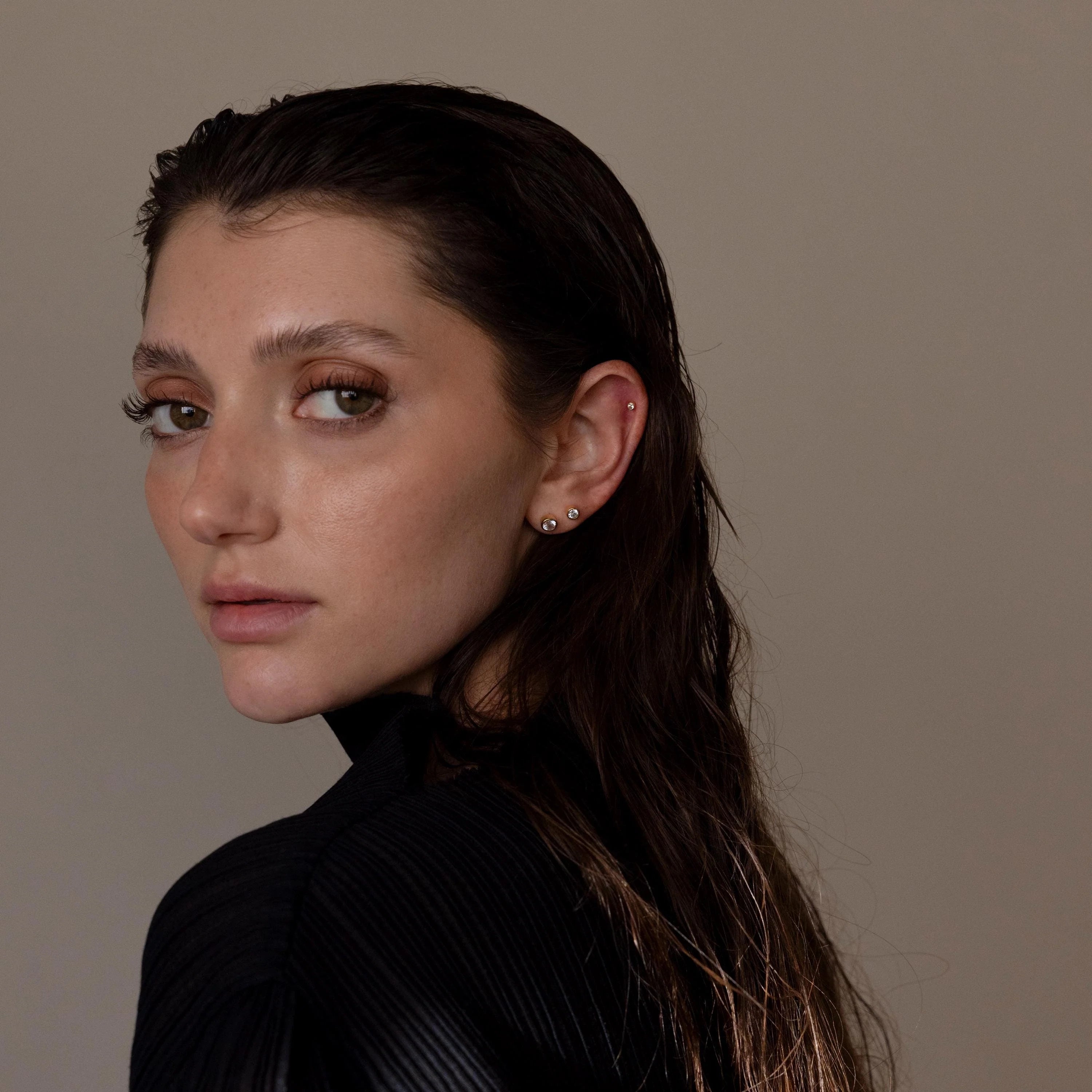 Small Diamond Bezel Flatback Studs Silver 18K Gold Plated