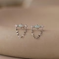 Opal & Diamond Chain Studs Silver 18K Gold Plated