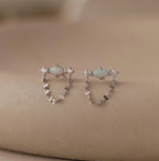 Opal & Diamond Chain Studs Silver 18K Gold Plated