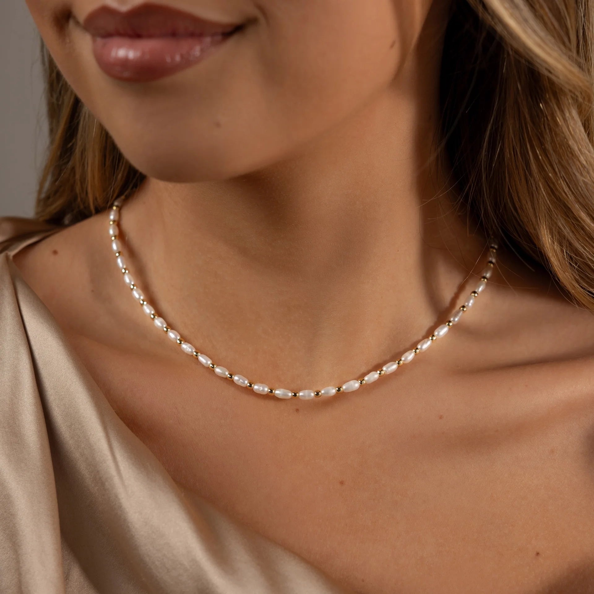 Beaded Pearl Necklace 18K Gold Plated
