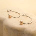 Pearl Chain Studs Silver 18K Gold Plated