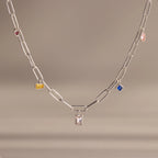 Mixed Birthstone Charm Necklace Silver 18K Gold Plated