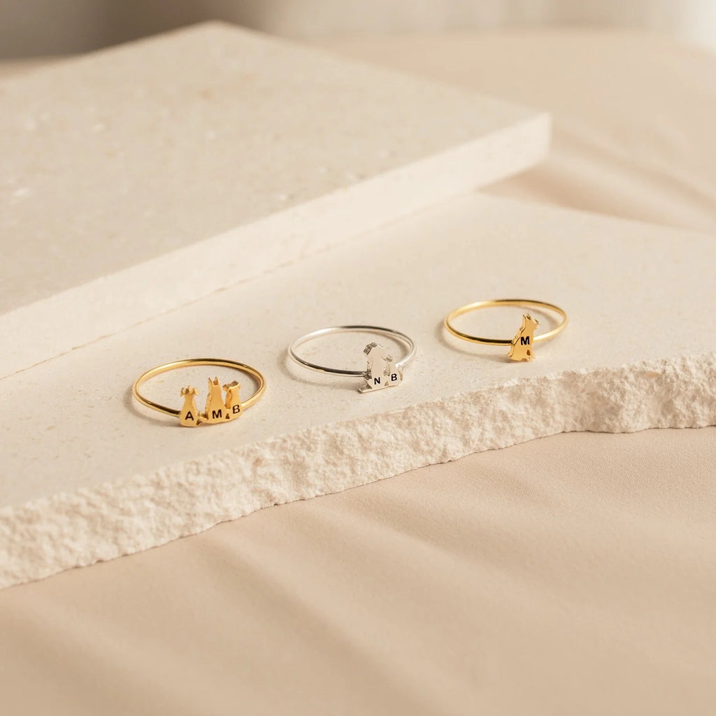 Pet Initial Ring Silver 18K Gold Plated
