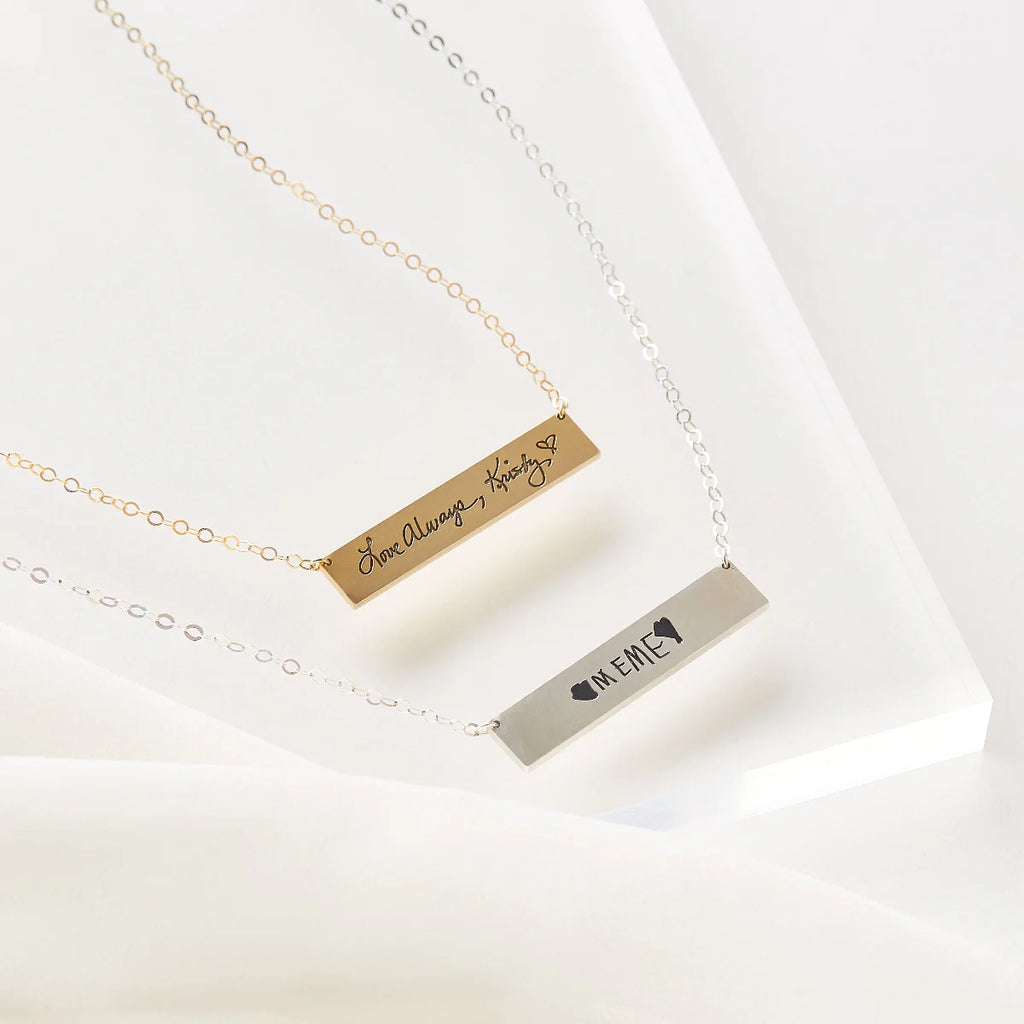Handwriting Bar Necklace Silver 18K Gold Plated