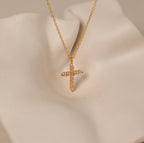 Diamond Pave Cross Necklace Silver 18K Gold Plated