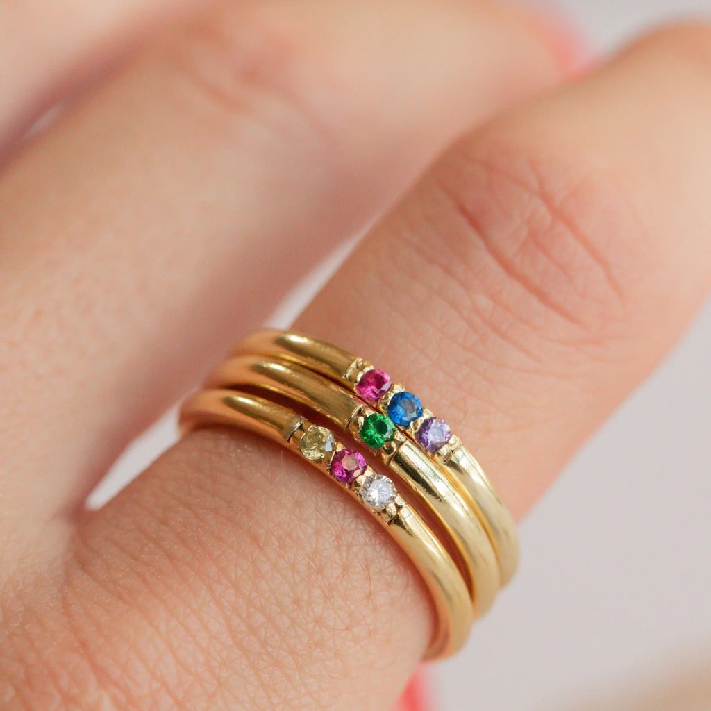 Mini Birthstone Ring Silver 18K Gold Plated
