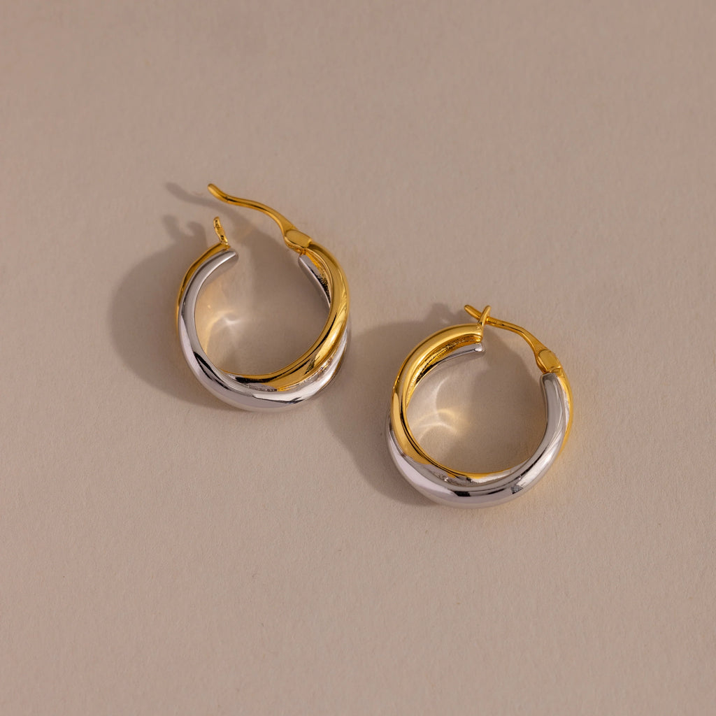 Twisted Mixed Metal Hoops Silver 18K Gold Plated