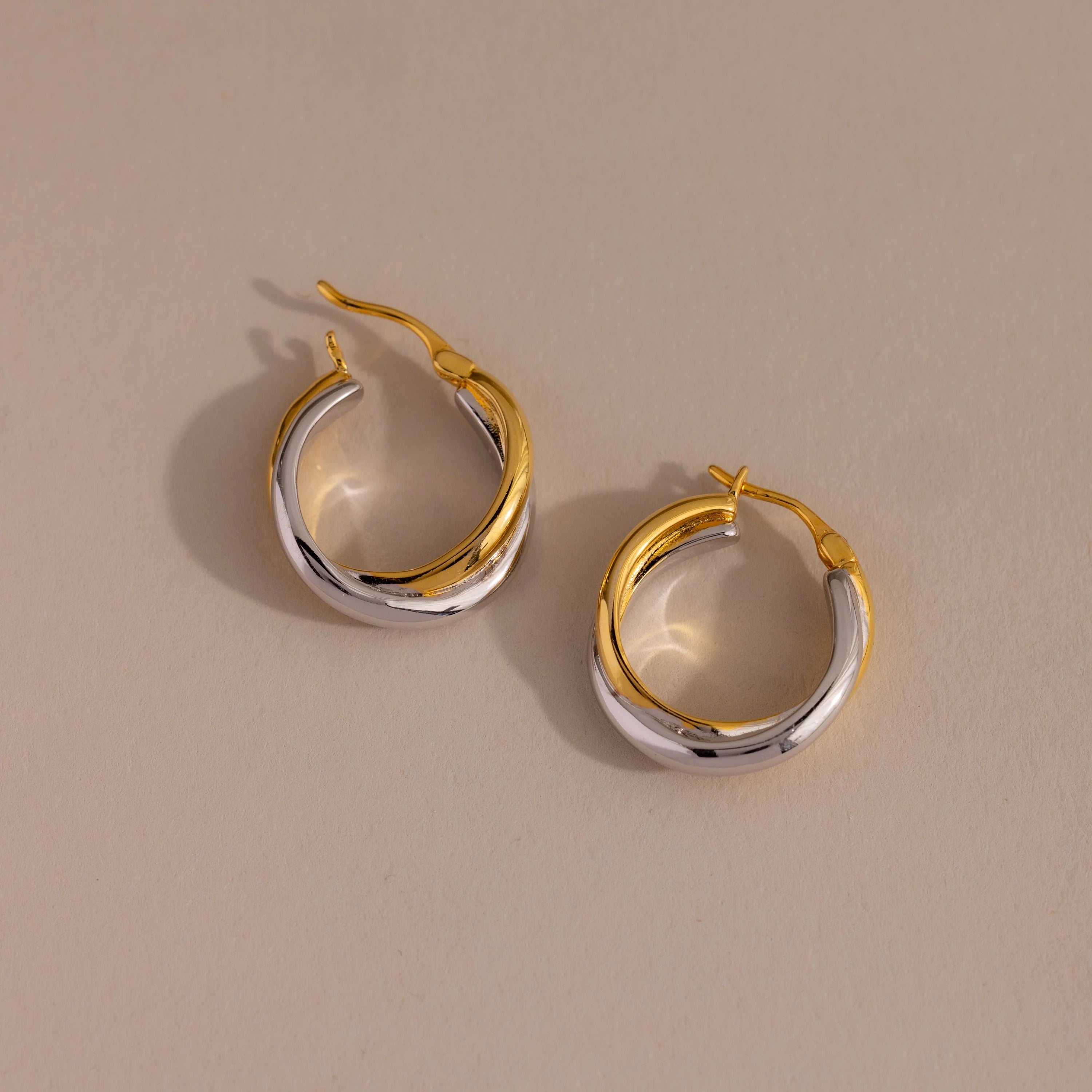 Twisted Mixed Metal Hoops Silver 18K Gold Plated