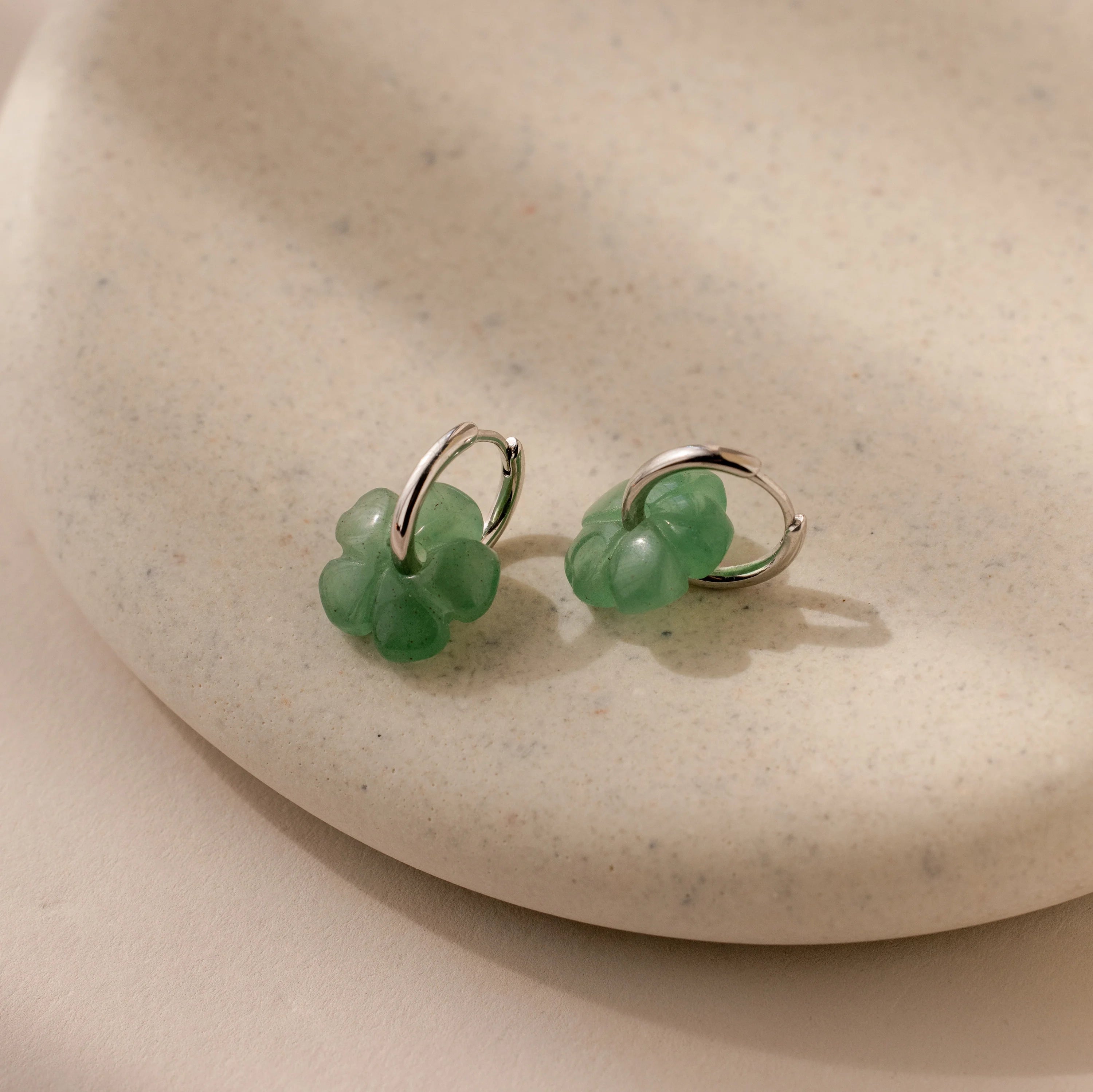 Jade Flower Hoops Silver 18K Gold Plated