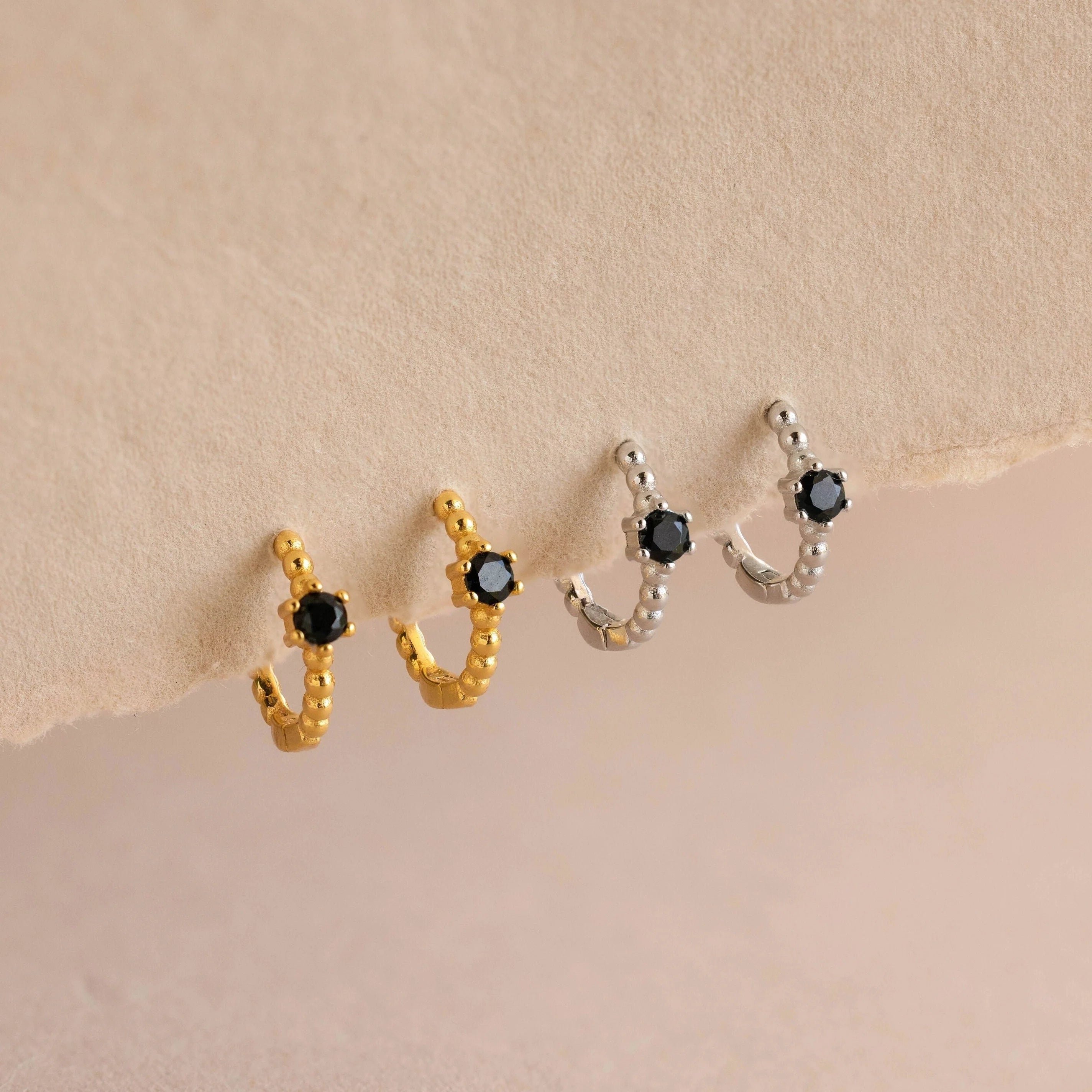 Onyx Beaded Huggies Silver 18K Gold Plated