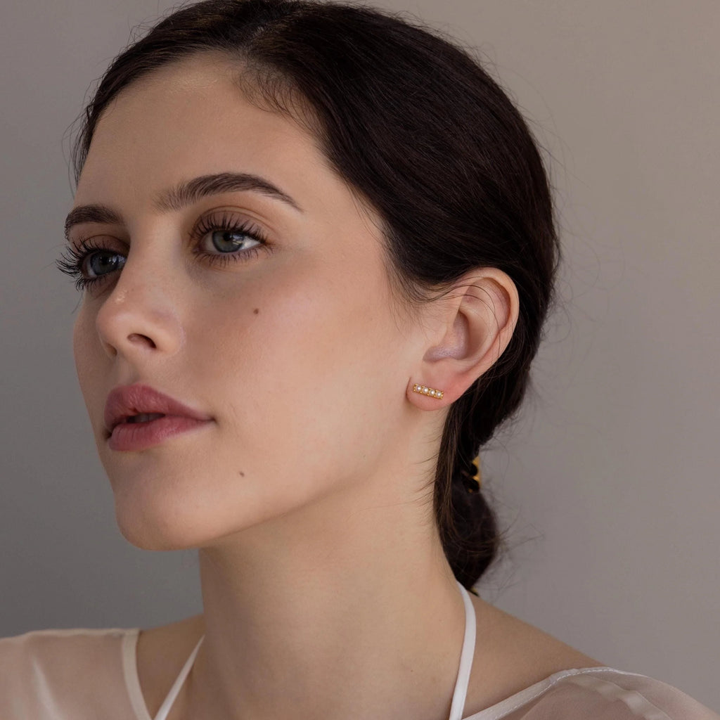 Dainty Pearl Bar Studs Silver 18K Gold Plated