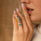 Pave Triple Birthstone Ring Silver 18K Gold Plated