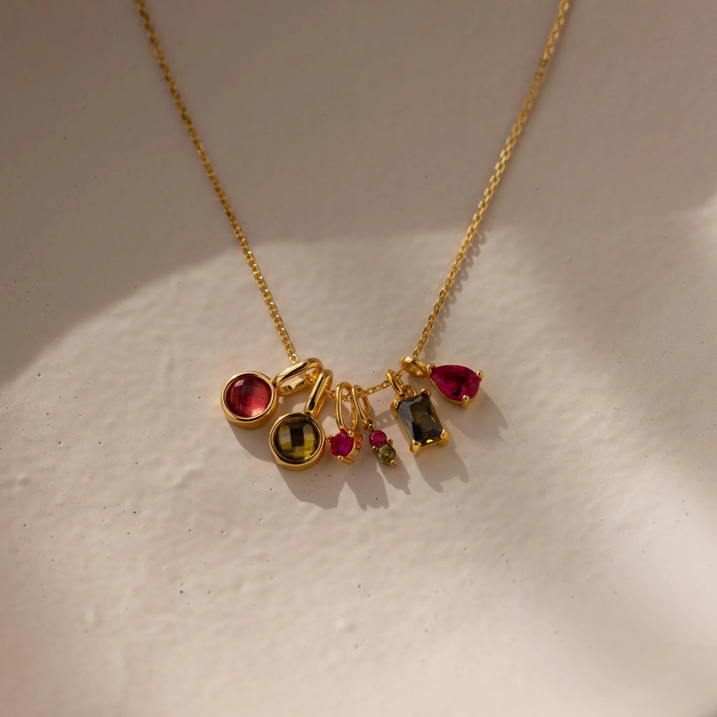 Dainty Duo Birthstone Charm Silver 18K Gold Plated