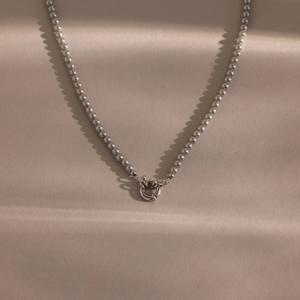 Grey Pearl Charm Necklace Silver 18K Gold Plated