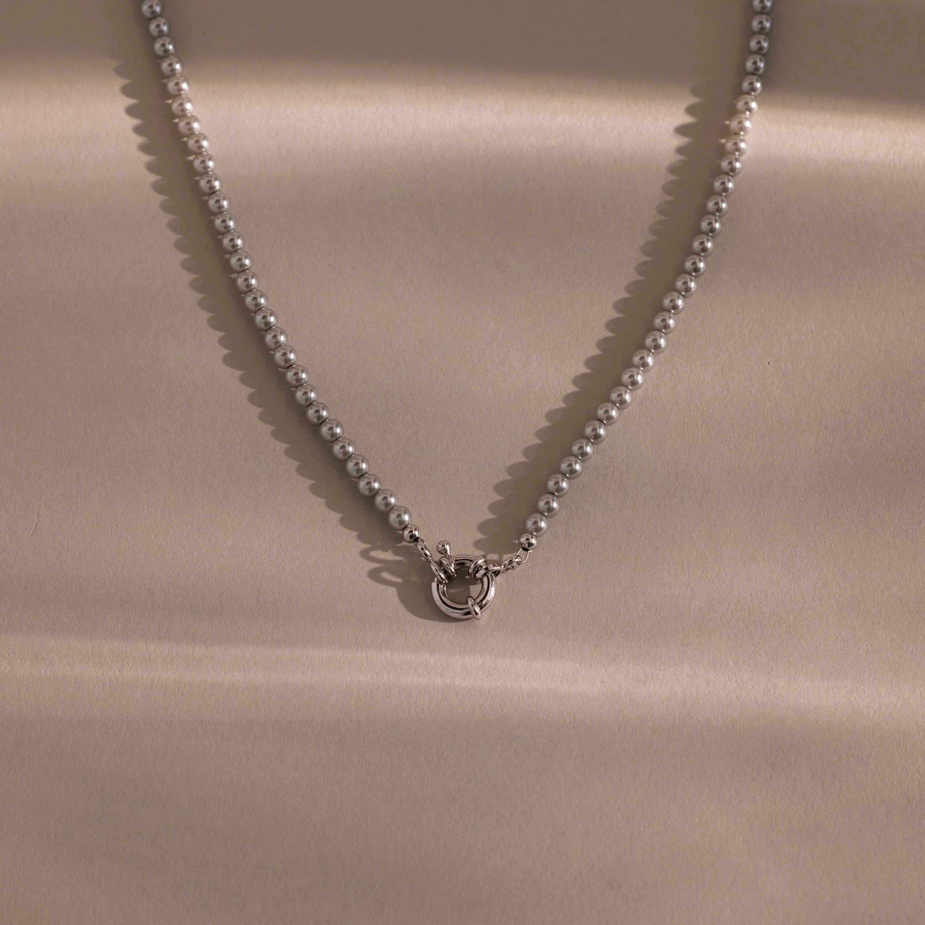 Grey Pearl Charm Necklace Silver 18K Gold Plated