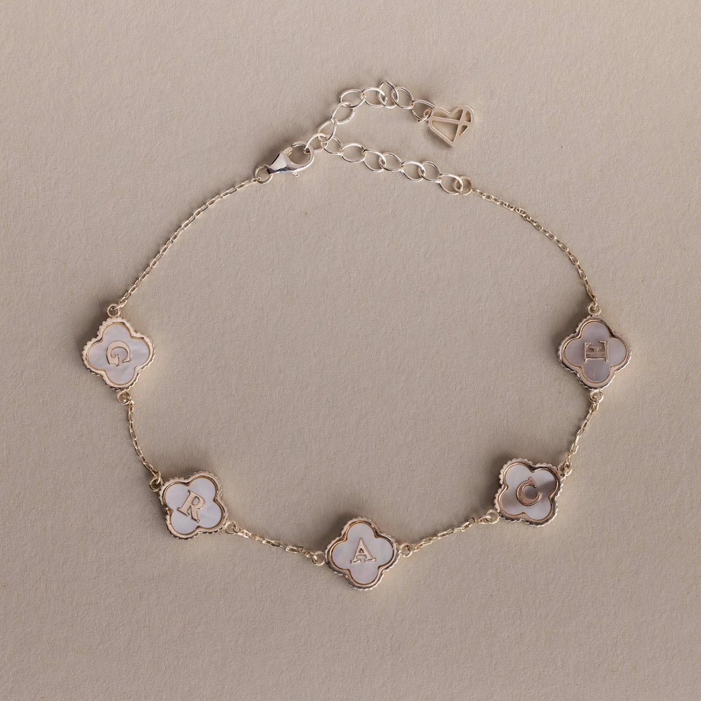Pearl Clover Letter Bracelet Silver 18K Gold Plated