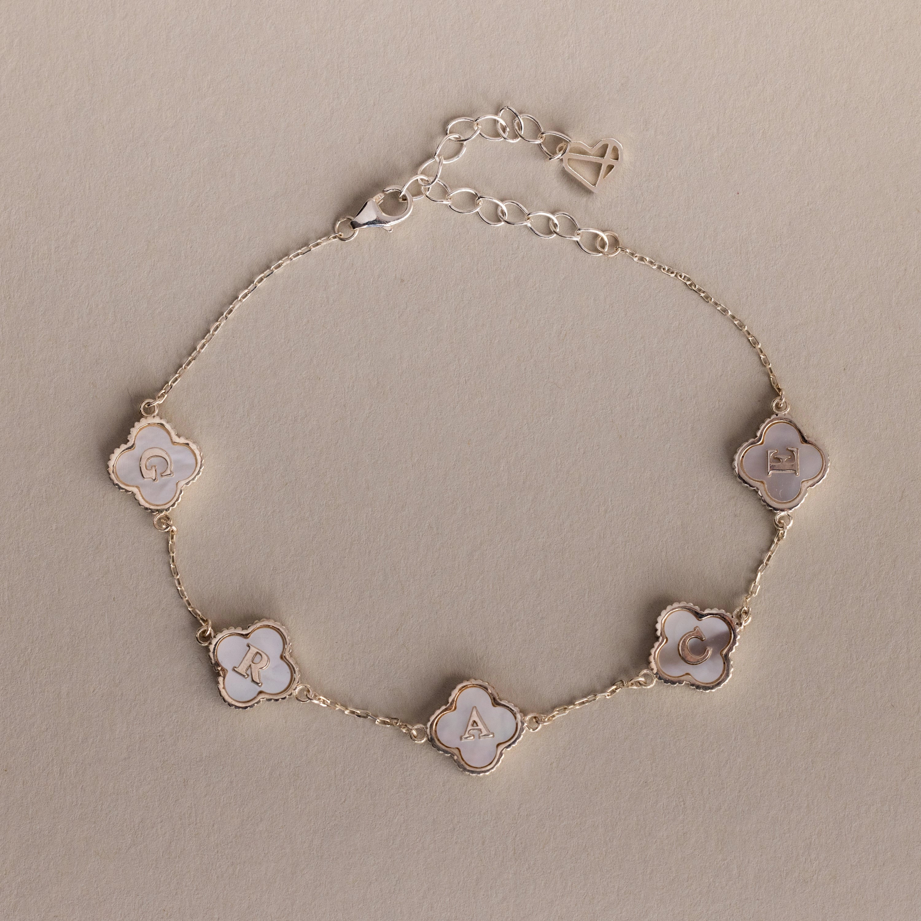 Pearl Clover Letter Bracelet Silver 18K Gold Plated