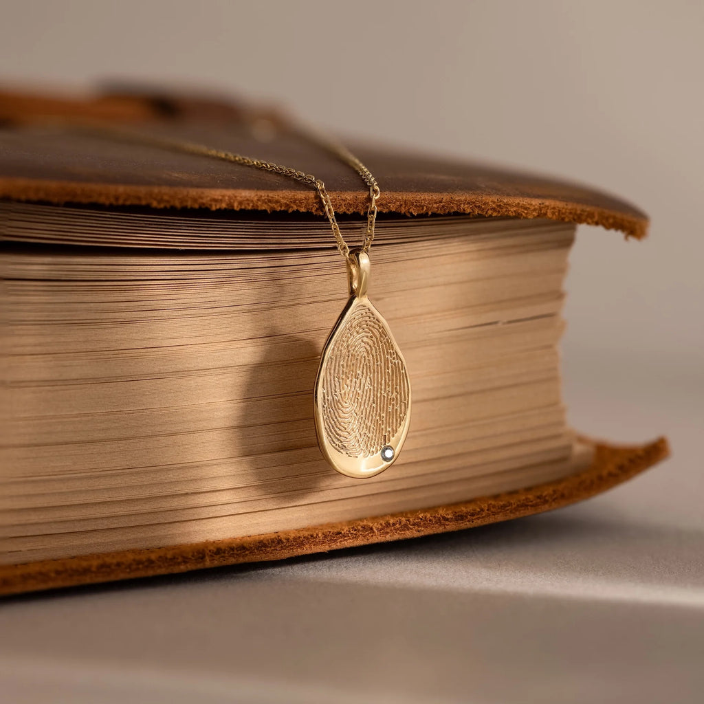 Organic Fingerprint Teardrop Necklace Silver 18K Gold Plated