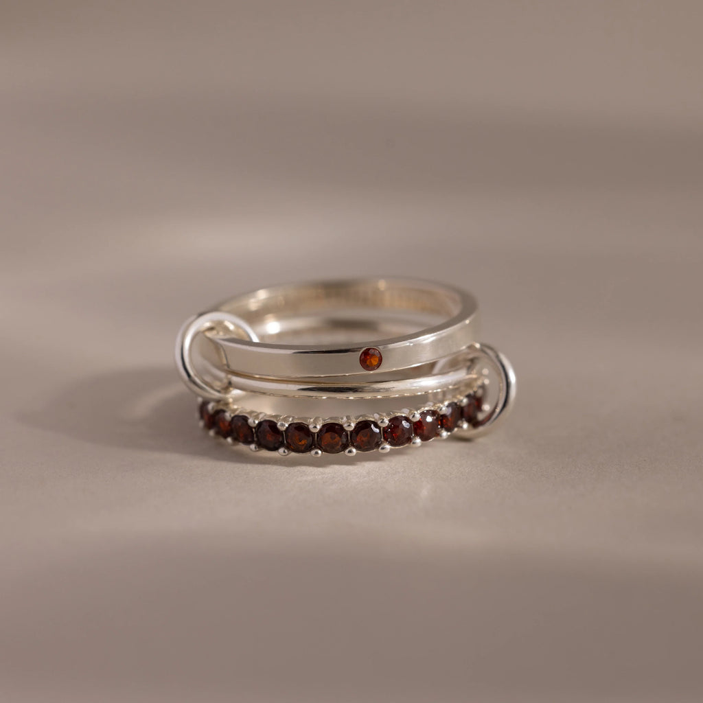 Triple Linked Garnet Eternity Band Ring Silver 18K Gold Plated