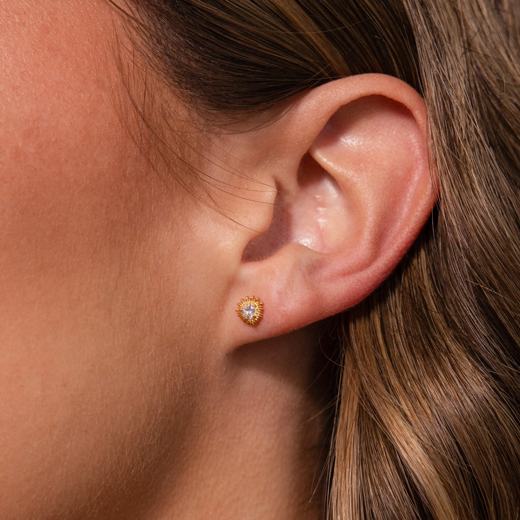 Sacred Heart Flat Back Studs Silver 18K Gold Plated