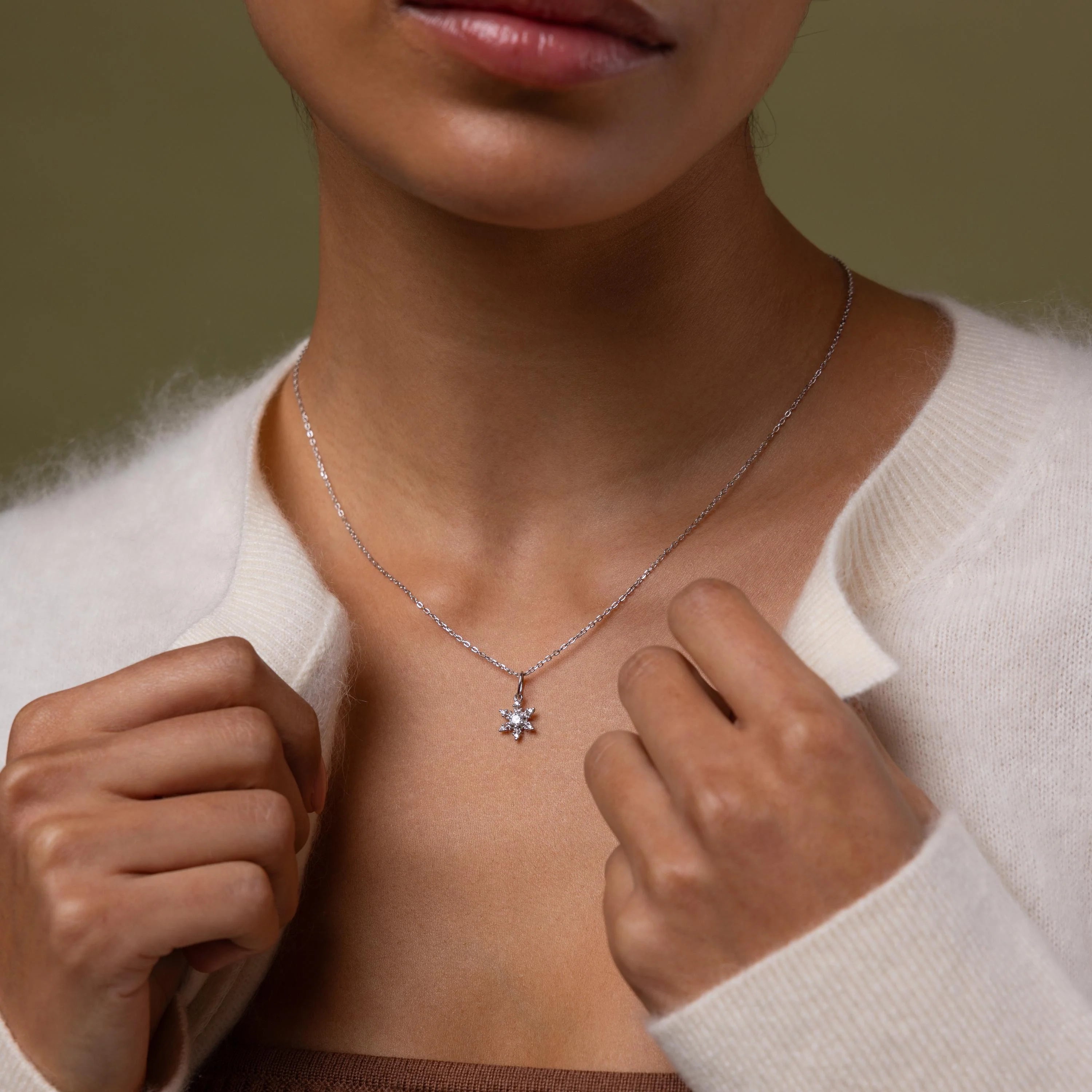 Diamond Snowflake Necklace Silver 18K Gold Plated