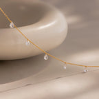 Diamond Drop Station Necklace Silver 18K Gold Plated