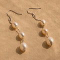 Long Pearl Dangle Earrings Silver 18K Gold Plated