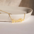 Casella Name Necklace in Box Chain  Silver 18K Gold Plated