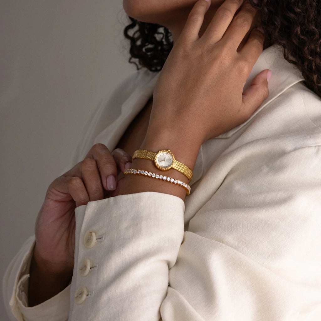 Round Braided Timepiece Silver 18K Gold Plated