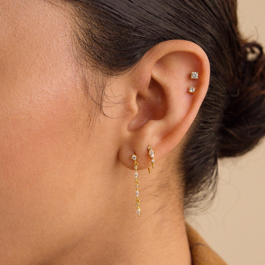 Marquise Diamond Drop Earrings Silver 18K Gold Plated