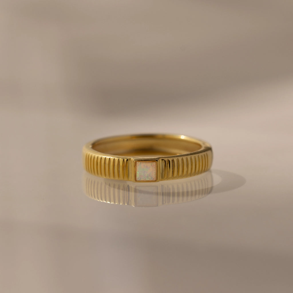 Ribbed Opal Band Silver 18K Gold Plated