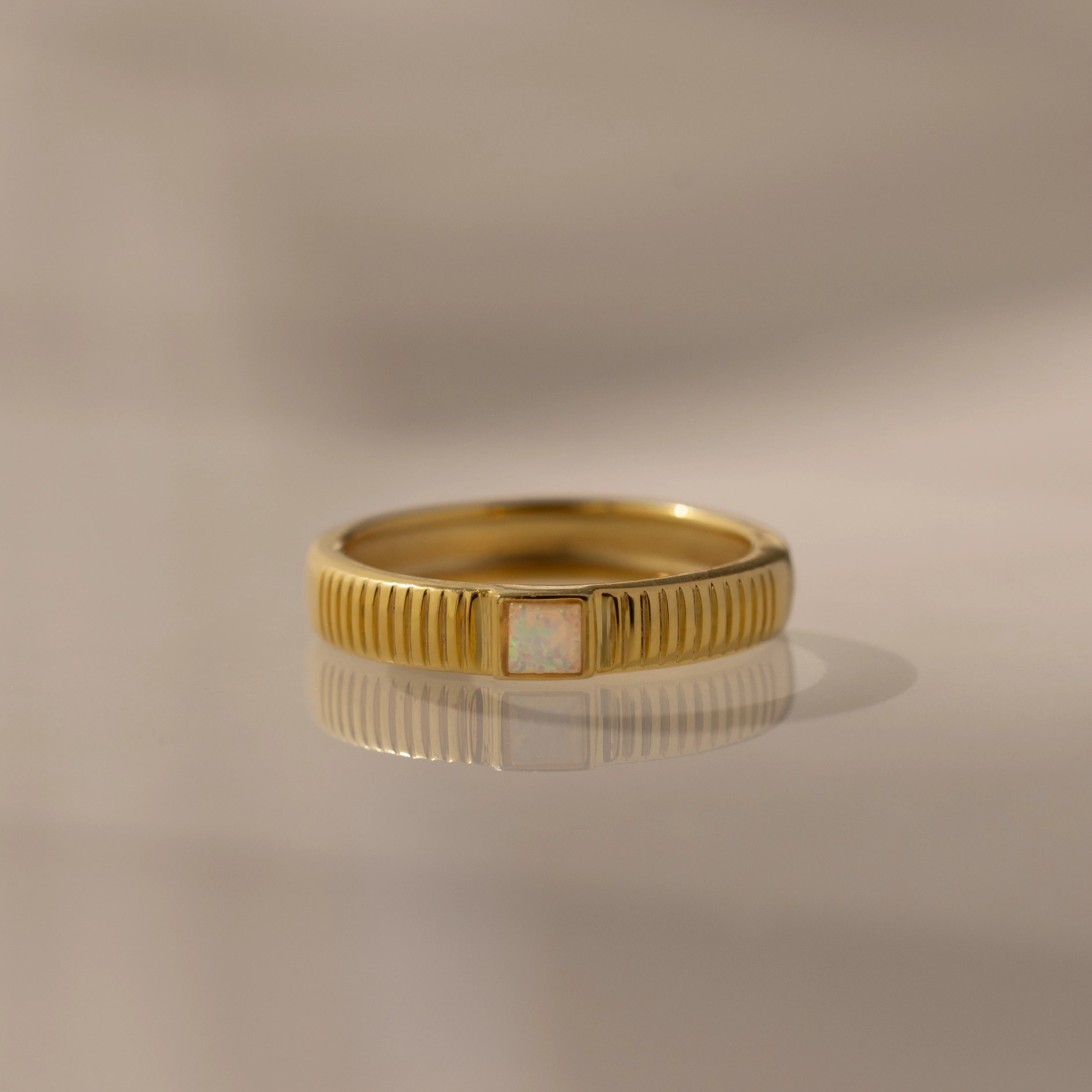 Ribbed Opal Band Silver 18K Gold Plated