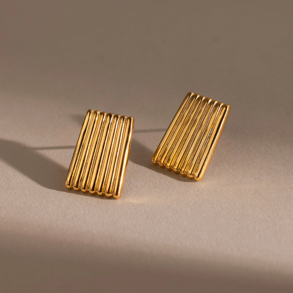 Ribbed Earrings Silver 18K Gold Plated