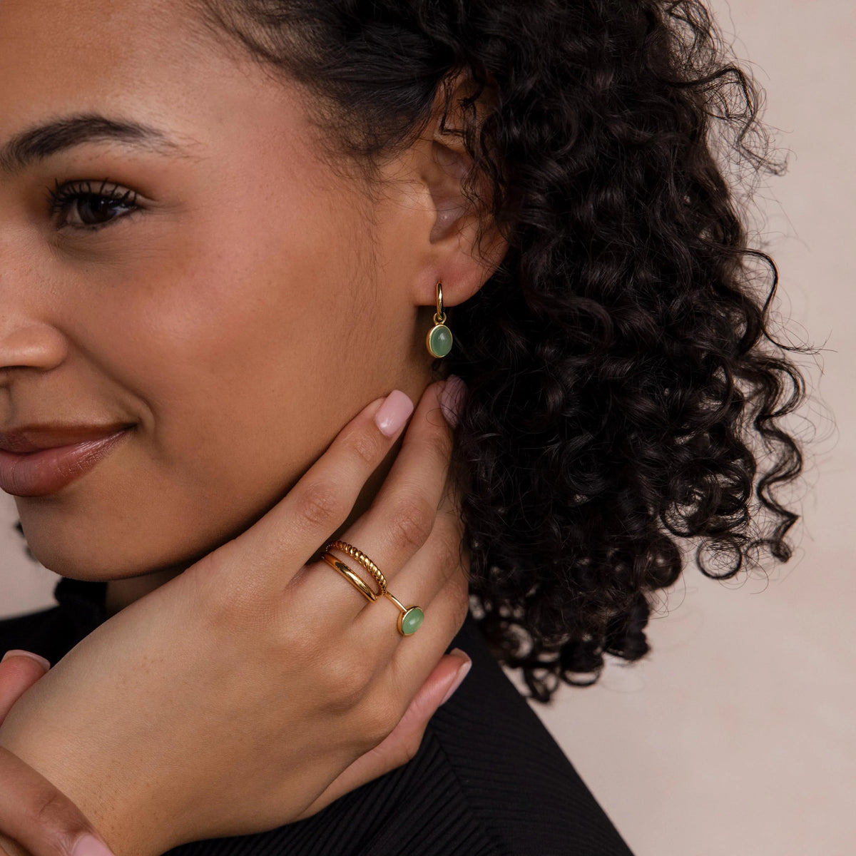 Jade Drop Hoops Silver 18K Gold Plated