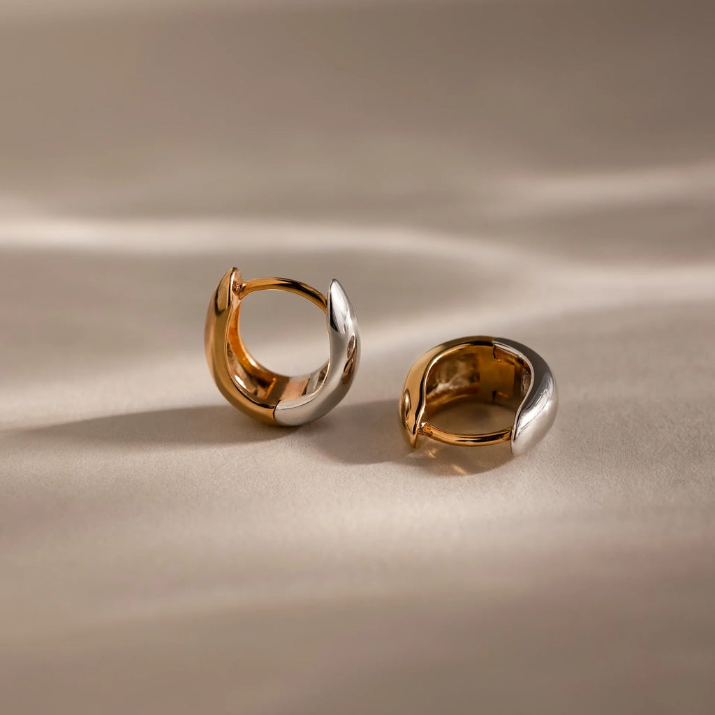 Bold Mixed Metal Huggies Silver 18K Gold Plated