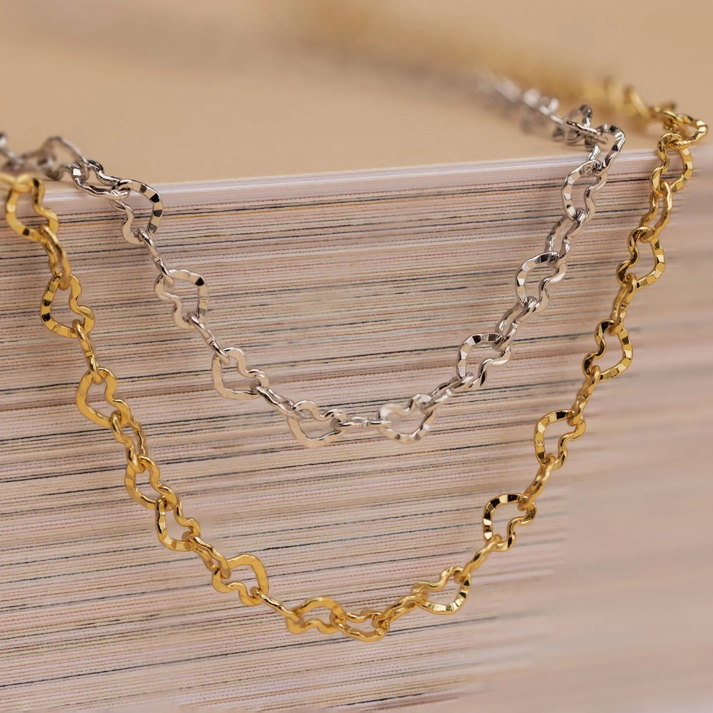 Heart Link Chain Necklace Silver 18K Gold Plated
