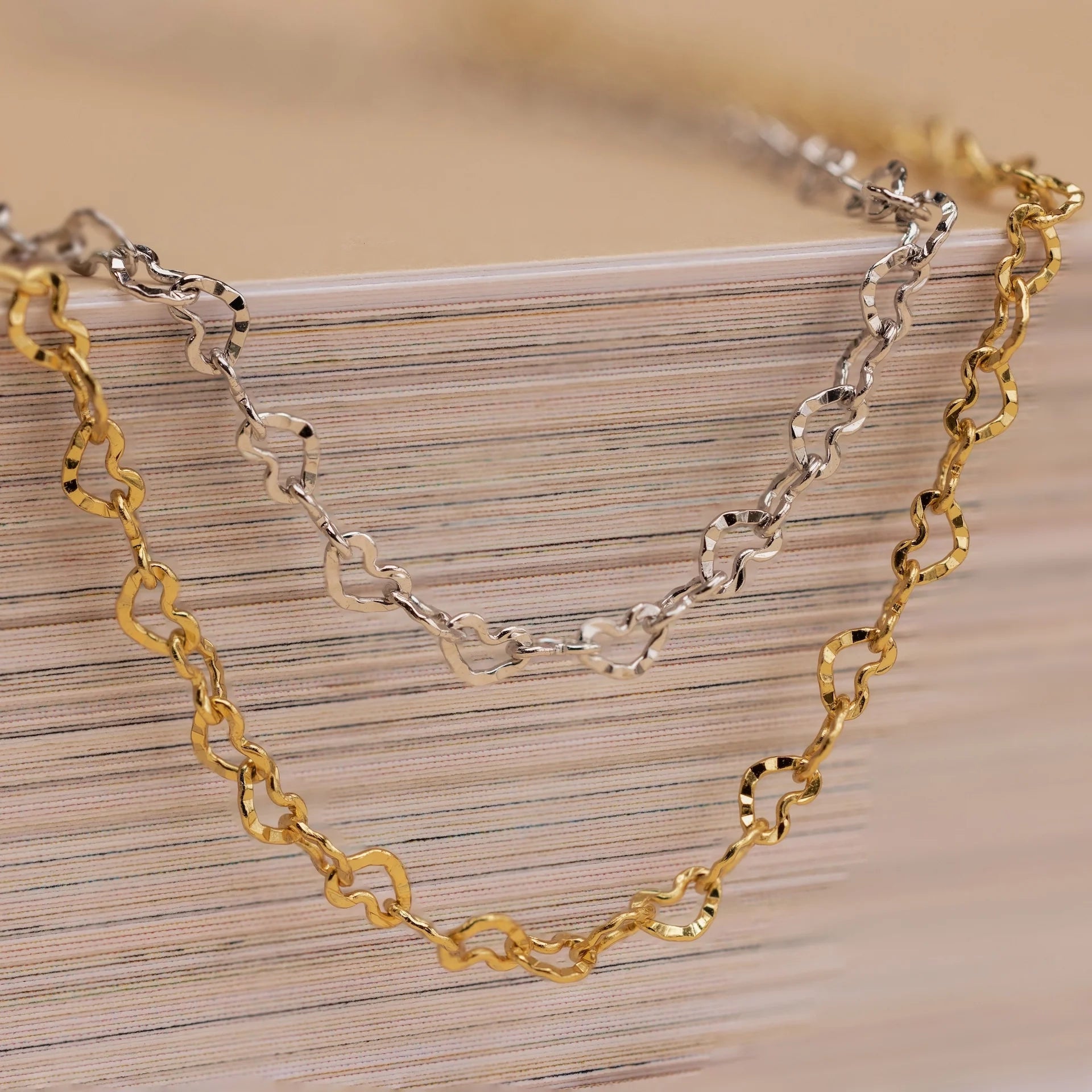 Heart Link Chain Necklace Silver 18K Gold Plated