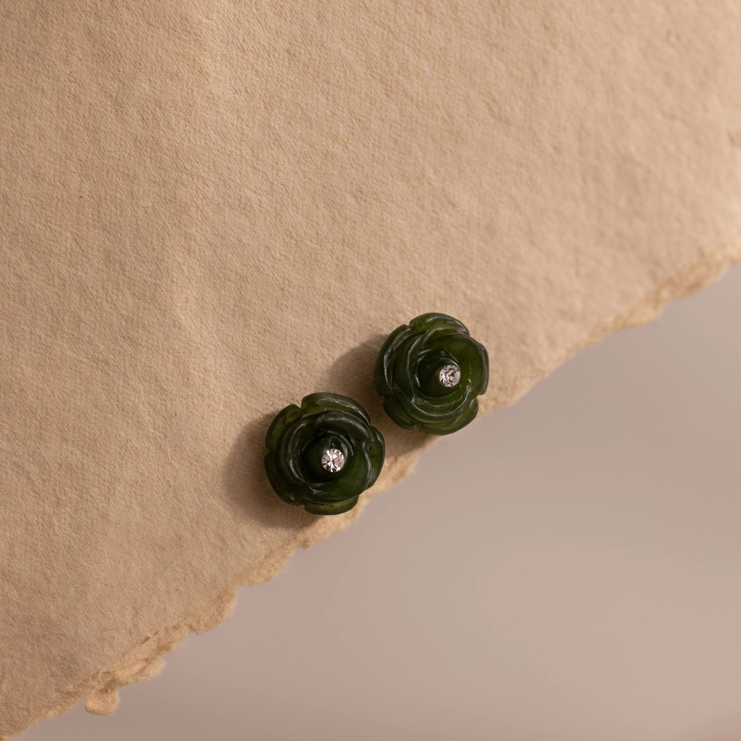 Jade Rose Studs Silver 18K Gold Plated