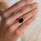 Black Onyx Signet Ring  Silver 18K Gold Plated