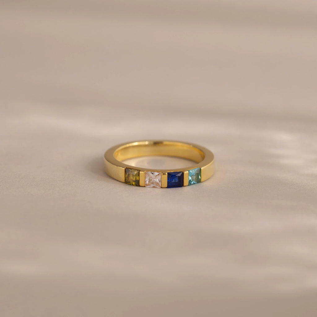 Multiple Birthstone Band Silver 18K Gold Plated