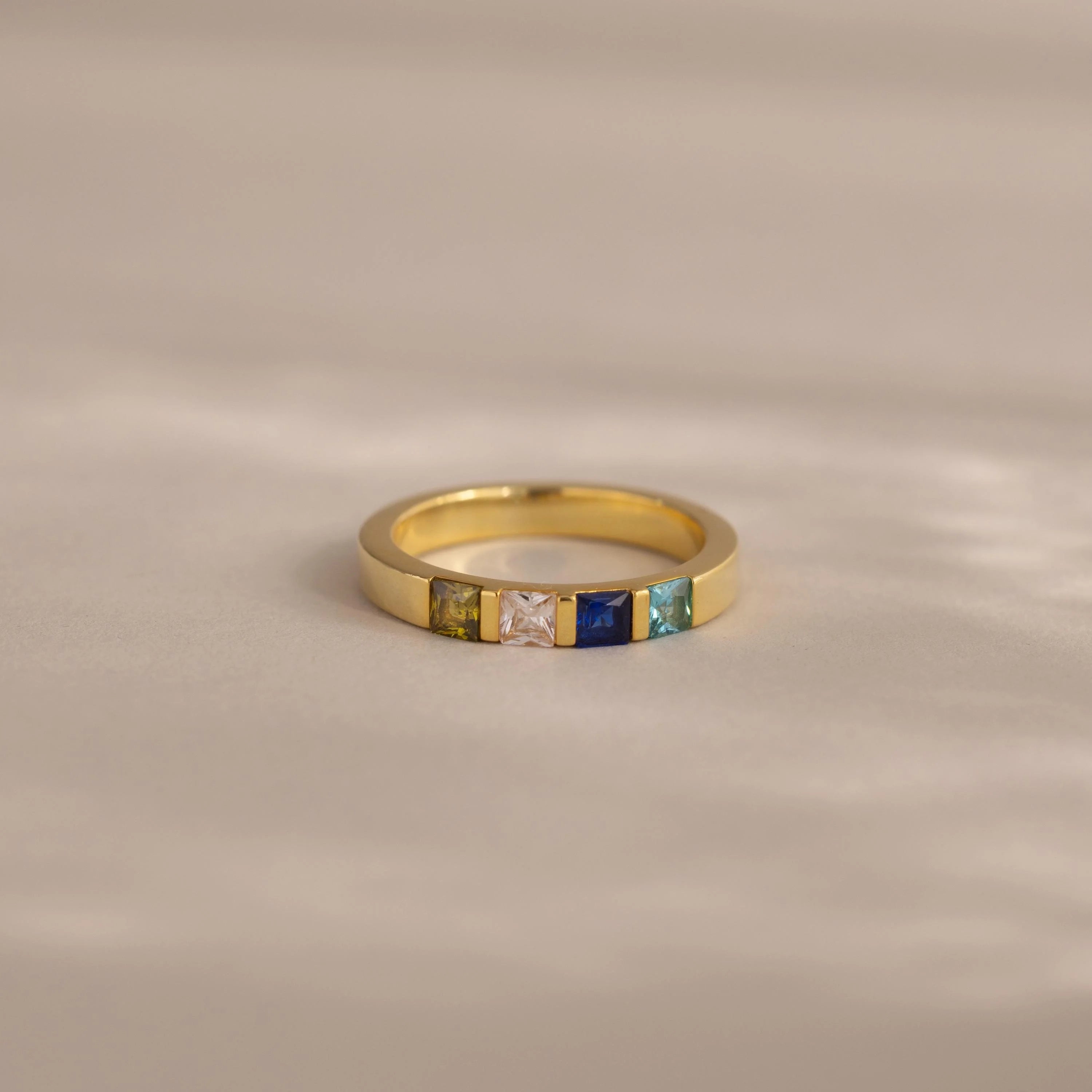 Multiple Birthstone Band Silver 18K Gold Plated