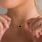 Pave Diamonds Onyx Heart Necklace Silver 18K Gold Plated