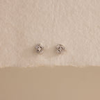 Diamond Art Deco Flatback Studs Silver 18K Gold Plated
