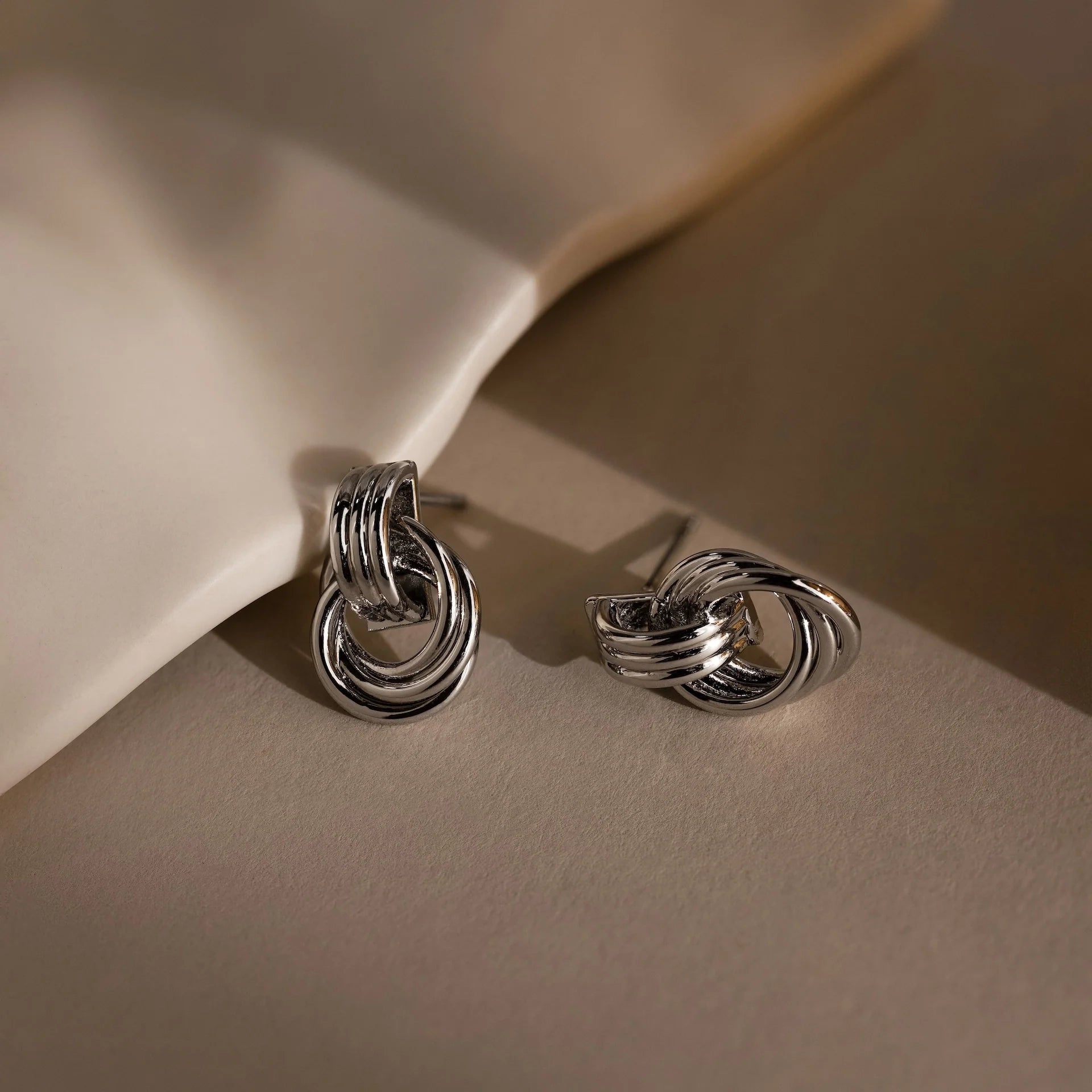 Micro Triple Knot Earrings Silver 18K Gold Plated