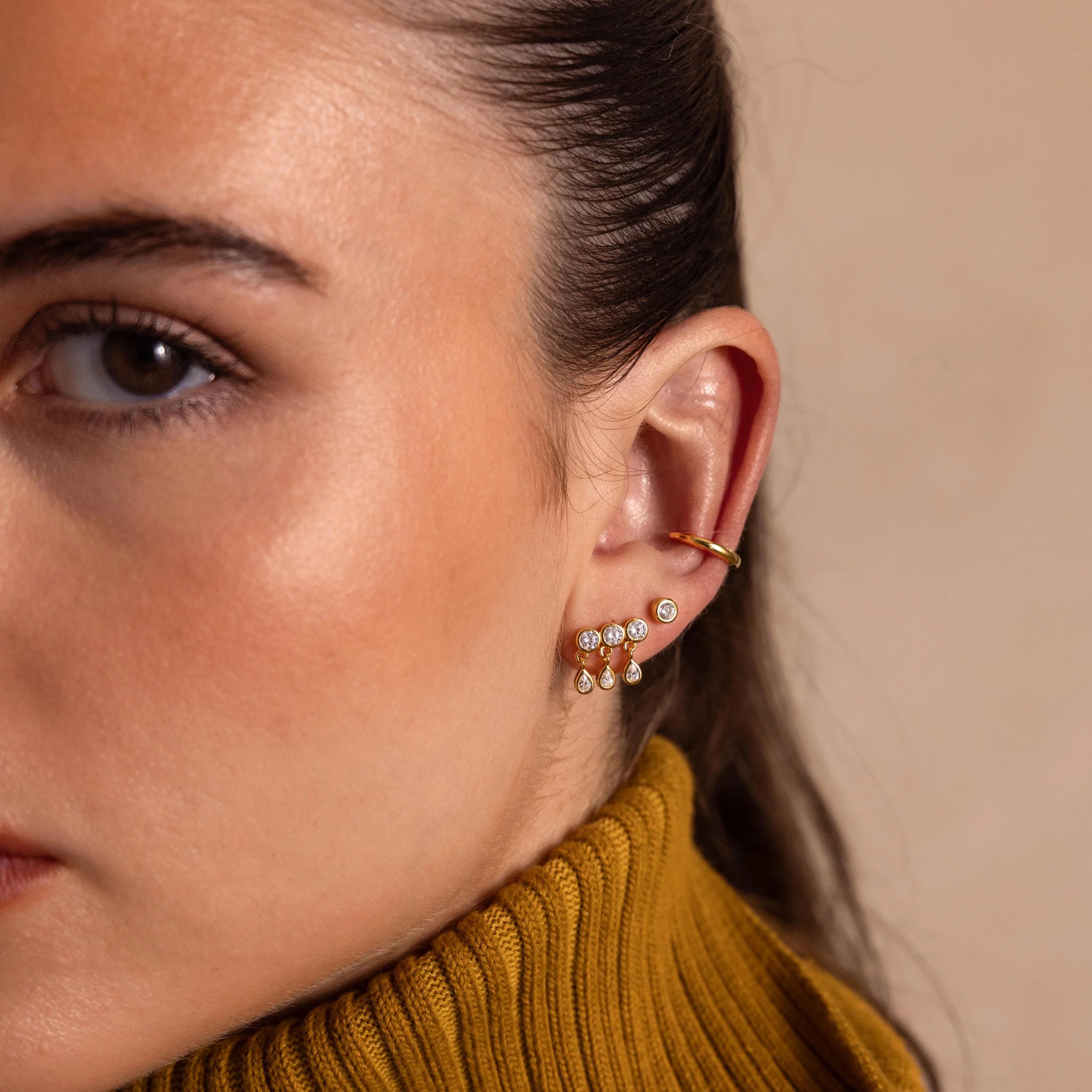 Diamond Raindrop Studs Silver 18K Gold Plated