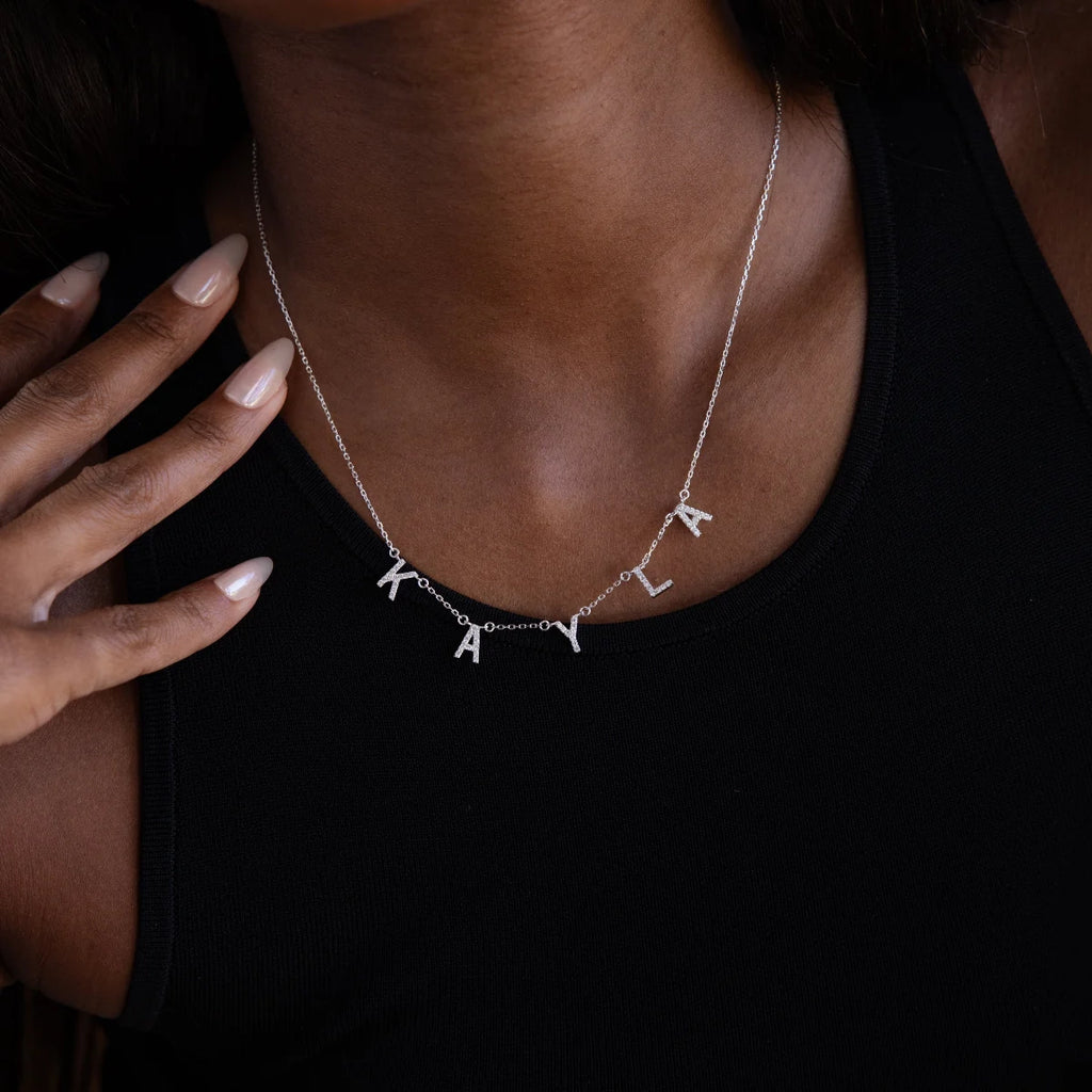 Pave Letter Necklace Silver 18K Gold Plated